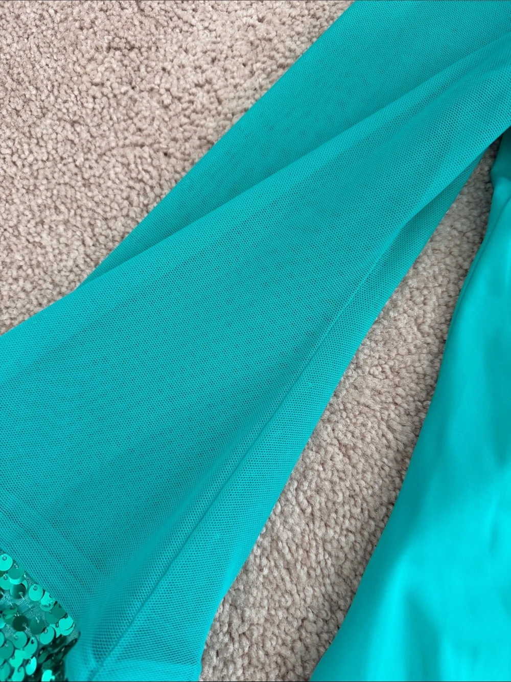 Weissman MC medium child - Teal Sequin Long Sleeve dance costume with Headband